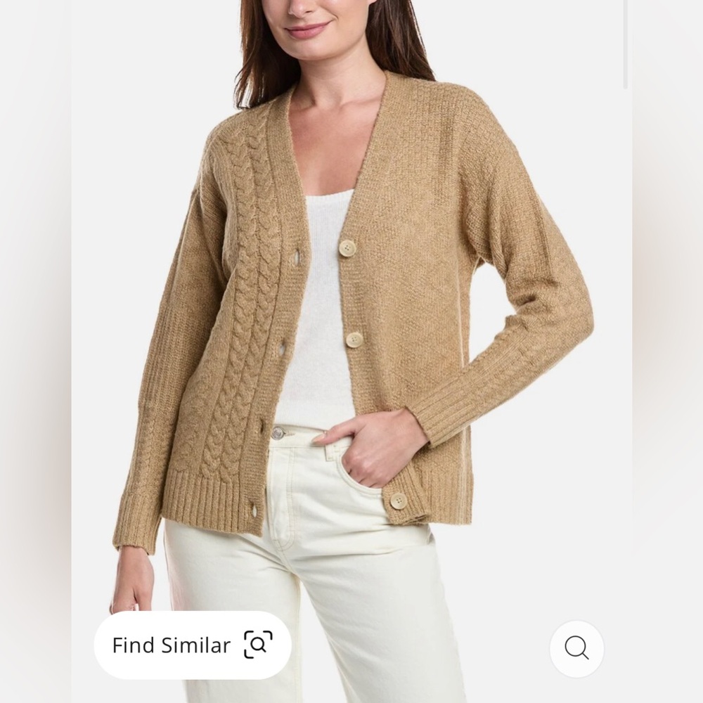 NWOT Cabi Neighbor Chunky Cable Knit Cardigan Sweater Heather Camel Size Small
